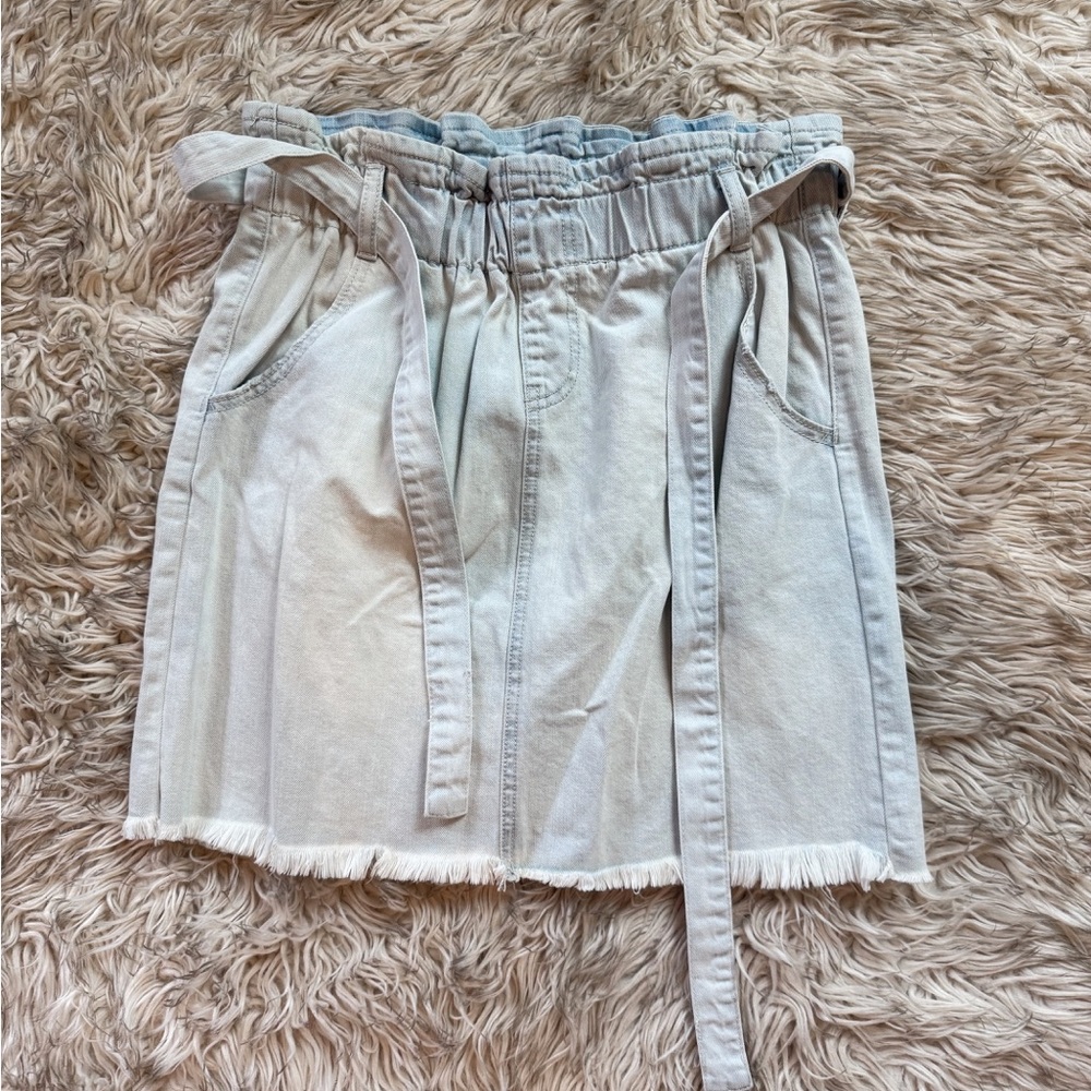 SO Light Wash Denim Mini Skirt with Waist Tie